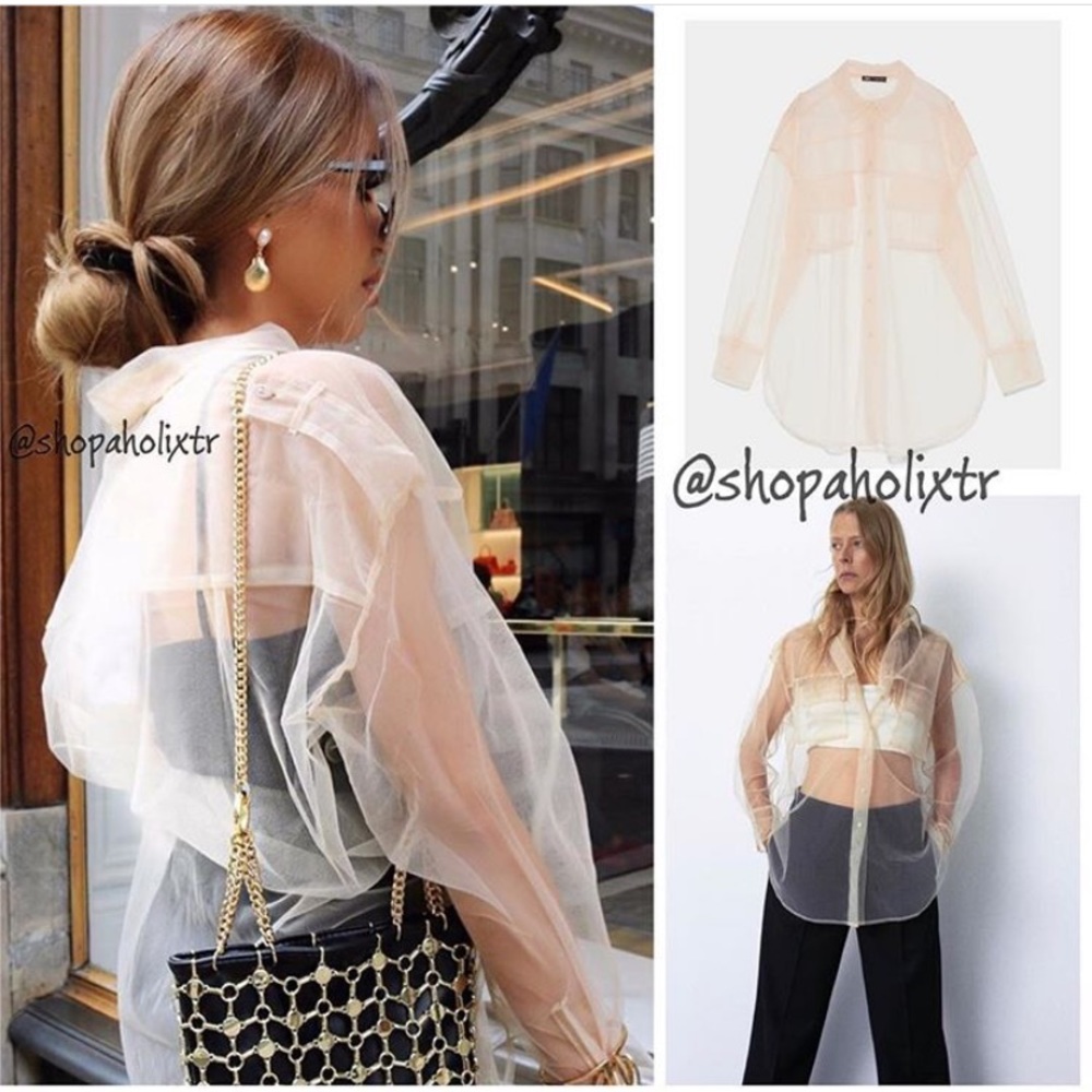 GORGEOUS ZARA NWT Tulle Blouse w Pockets - Picture 4 of 8